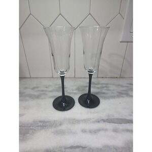 Cristal D'Arques Fluted Champagne Glasses, Set of 2‎ Black Stemmed Glasses, Vtg